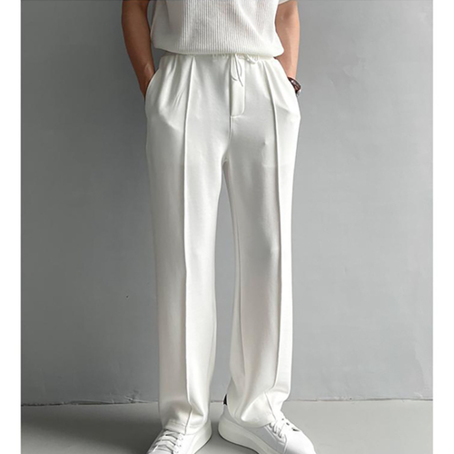 Korean Simple Casual Pants Summer Men's Loose Lace-up Wide Leg Straight Trousers - Picture 1 of 11