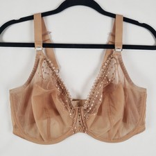 Elomi Bra 34I Matilda Underwired Unlined Plunge Mesh Tan Semi Sheer Side Support