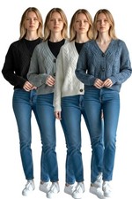 Ladies Ex Zara Cardigan Jumper Cropped LS Button Front Solid Cable Top 03