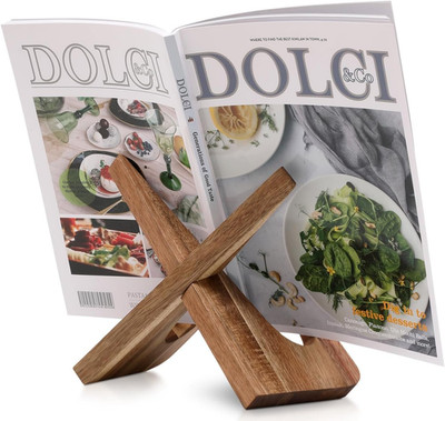 Comfify Acacia Wood Cookbook Stand   Rustic Recipe Book Holder for Countertop  