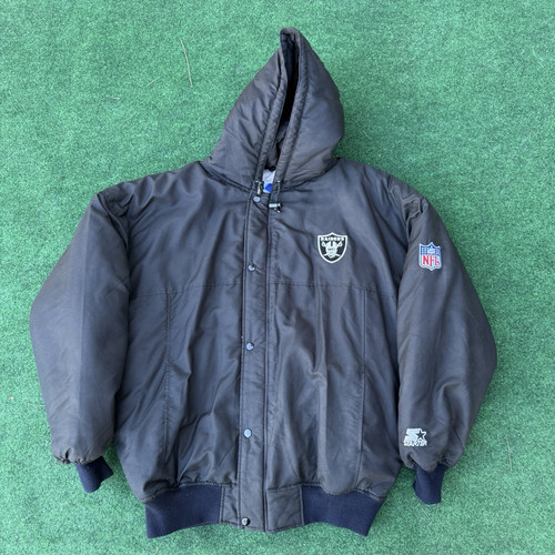 Vtg 90s Los Angeles Raiders Starter Jacket Mens XL Black Full Zip Insulated Warm