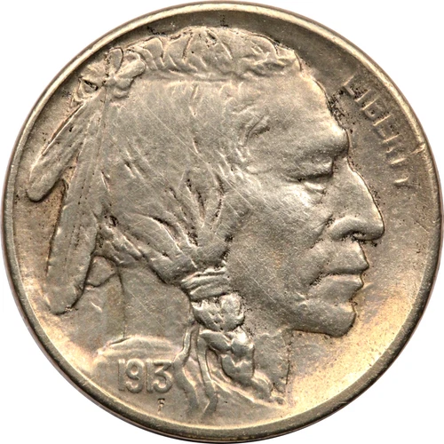 1913-S Type 1 Buffalo Nickel 5C, About Uncirculated AU, Cleaned