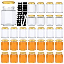 6 oz Hexagon Glass Jars with Gold Lids, 30 Pack Honey Jars Canning Jars Small...