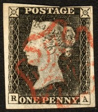 SG3 1840 1d grey-black, RA, plate 1A, 4 margins nearly all round, FU