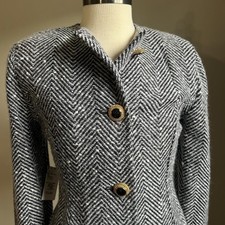 NWT Vintage St John Marie Gray Chevron Knit Jacket Blazer Gray Black Women Sz 12