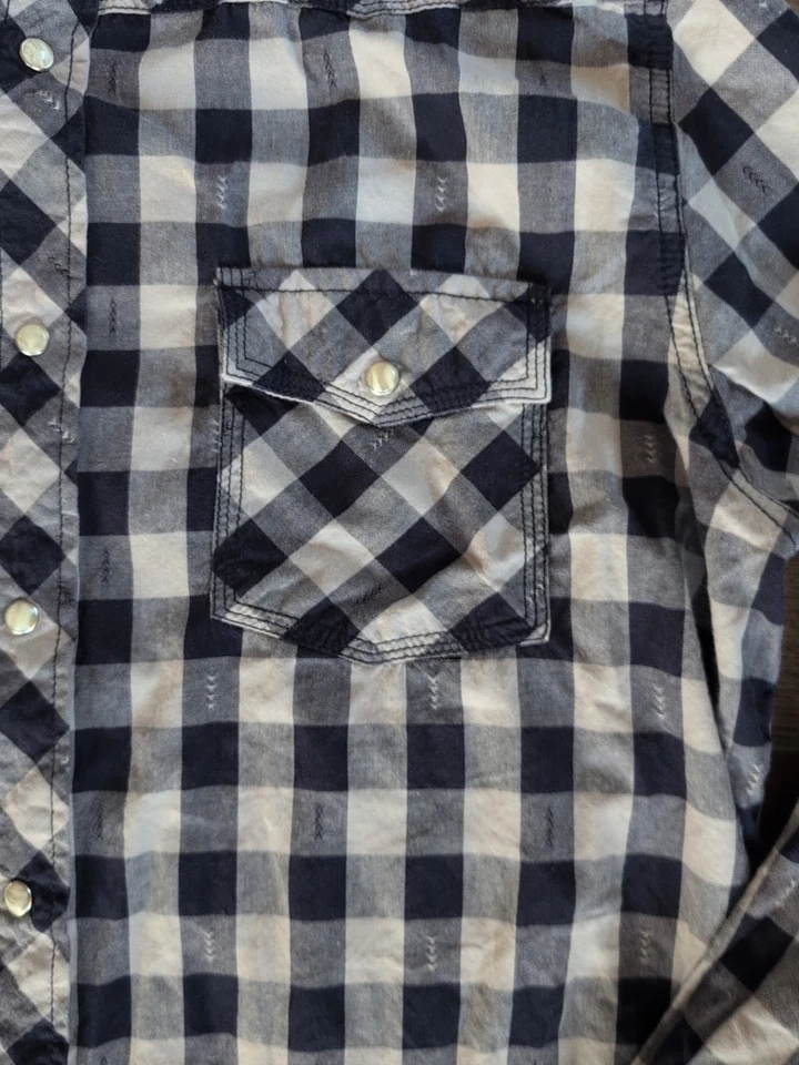 Camisa Route Sixty Six 66 XL Azul Gris Cuadros Perla A Presión Western Manga Larga Foto 4 de 4