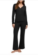Banana Republic Womens Lounge Set Black 2-PC Long Sleeves Rib Knit Lightweight