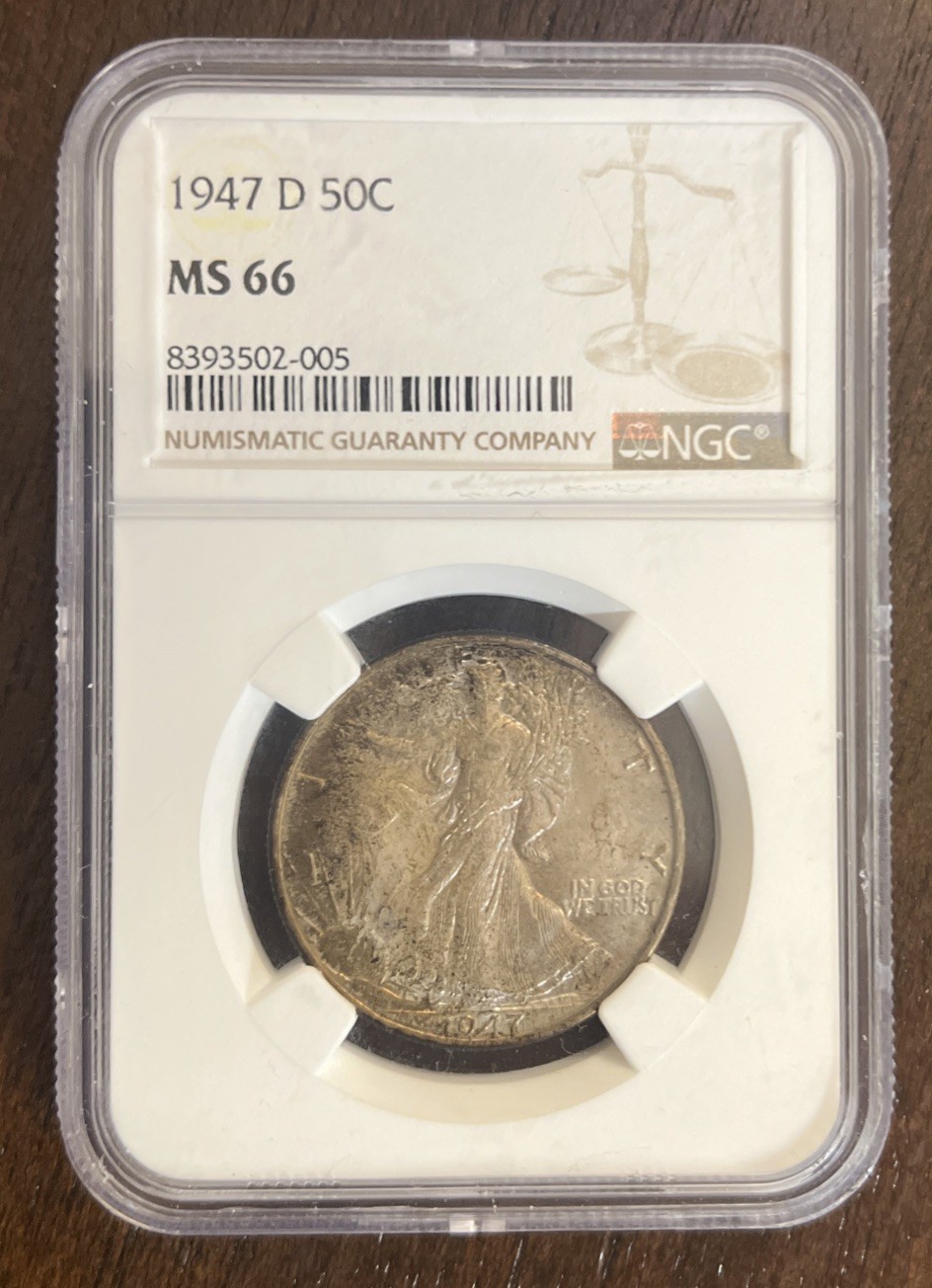 1947-D Walking Liberty Half Dollar NGC MS66 Toned