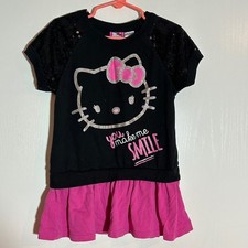 Kids Hello Kitty Sequin Sleeve tunic Dress Black Pink "You Make Me Smile"