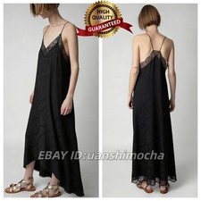 🎁Women Zadig&Voltaire V-Neck 100% Silk Lace Soft Suspenders Backless Dress XS-M