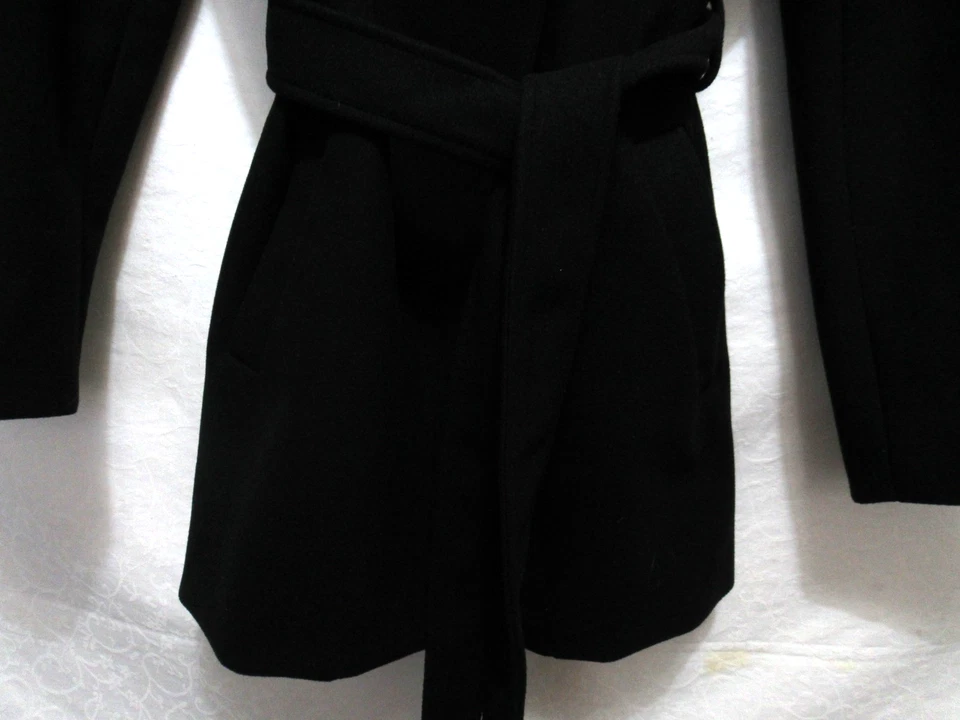 Abrigo para mujer Tahari talla mediana forrado negro con cinturón de longitud media mezcla de lana Foto 2 de 4