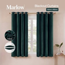Marlow Blackout Curtains 2 Panels Velvet Room Darkening Eyelet Curtains Green