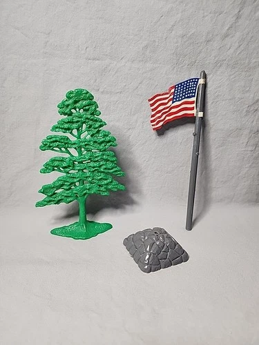 Vintage Marx 48 Star Tin Flag With Pole And Base (needs connector) And Marx Tree