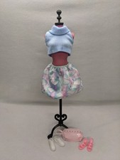 Curvy Barbie Doll Outfit Light Blue Crop Top with Printed Skirt Purse Shoes