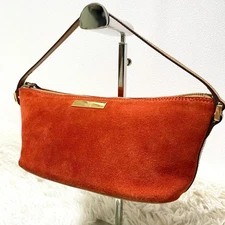 Vintage Gucci Shoulder Hand bag Orange Red Leather Gold Logo Plate Accessoires