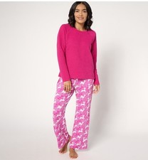 MUK LUKS Women's Silky Jacquard Lounge Set, Dancing Deer, Large