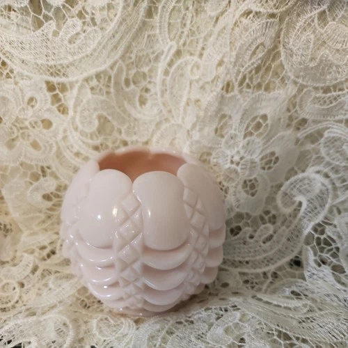 Vintage Fostoria Soft Pink Milk Glass Heavy Swag Drape & Diamond Rose Bowl Vase