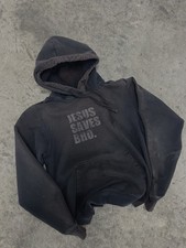 Distressed Jesus Black Hoodie Small Christian Graphic Pullover Sweatshirt