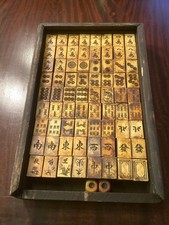 Antique 1920s Folk Art Mah Jong Set Hand Carv...