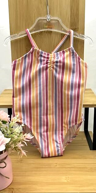Zara maillot de bain rose rayé jaune/mauve/rose  une pièce bébé 6-12 mois