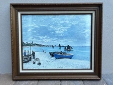 Claude Monet La Plage a Saints Adresse SIGNED PlateLithograph Wooden Frame