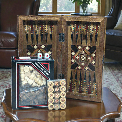 Backgammon Chess Set Handmade Solid Wooden Game Board 3 in 1   Birthday Gift
