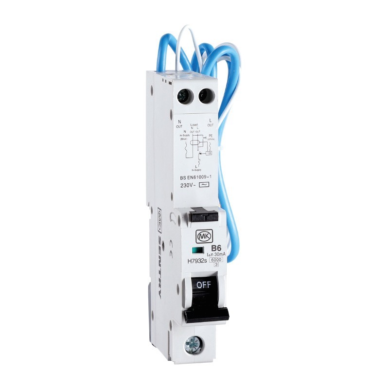MK 6A RCBO Type AC 30mA B Curve 6kA Single Pole Sentry H7932s