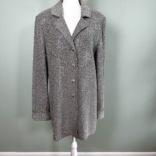 St John Evening Jacket Santana Knit Womens Large Silver Sparkle Dog Show Formal