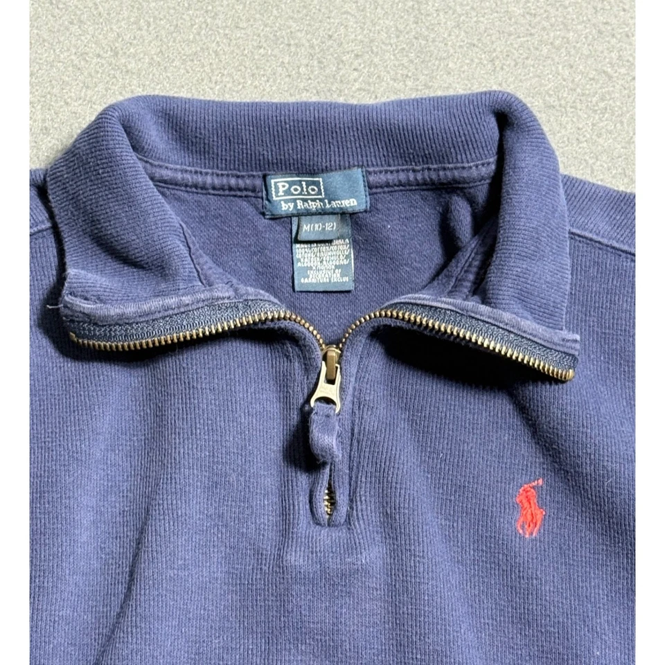 Polo Ralph Lauren Quarter Zip Pullover Sweatshirt Navy Blue Pony Size M 10-12 - Image 3 of 4