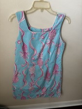 Lilly Pulitzer Pink Pineapple Stripe White Trim Shift Dress Size 4 Sleeveless