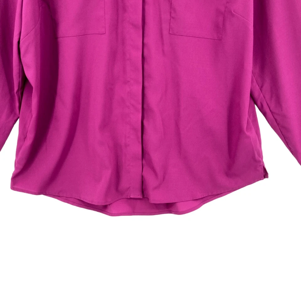 Camisa Covington Botón Frontal Mujer XL Púrpura Cuello Redondo Manga Redonda Bolsillos Foto 3 de 4