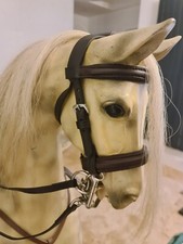 Large handmade Stitched Double Bridle For Rocking Horse, Black Leather.
