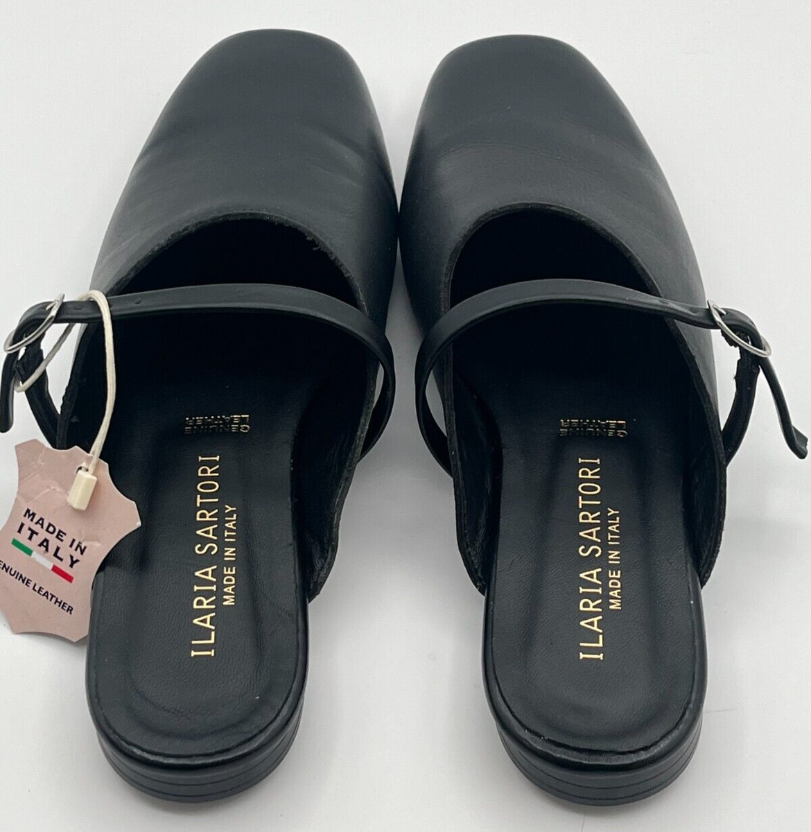 ILARIA SARTORI Womens Black Made in Italy Leather Mary Jane Mules