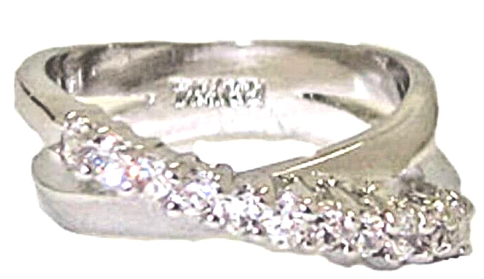 anello croce criss oro bianco zirconi swarovski fascia pietre alta qualità misura 5 6 nuovo