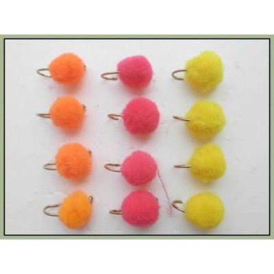 BARBLESS Eierfliegen, Forellenfliegen, 12er Pack rosa, orange & gelb gemischt 8/10