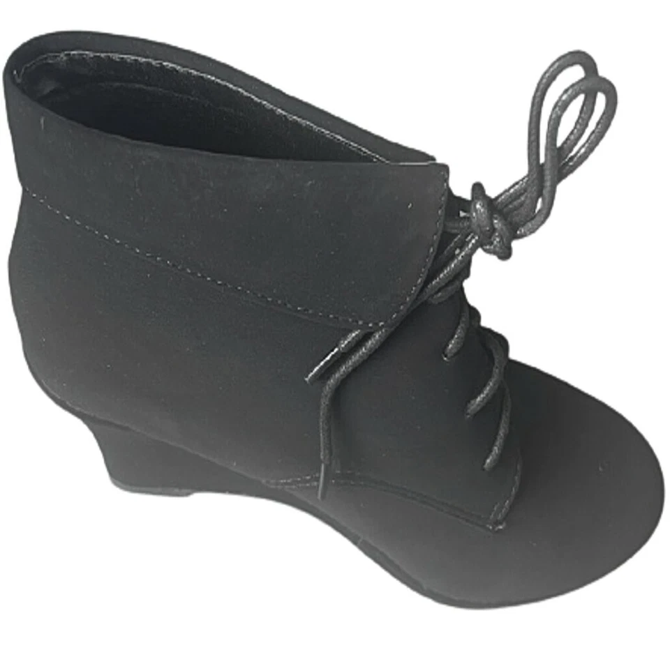 TOP Moda Mujer Max-35 Cuello Plegado Con Cordones Cuña Botines Foto 4 de 4