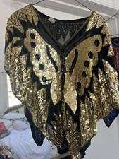 Vintage Silver Sequin SILK Butterfly Top small Made in India