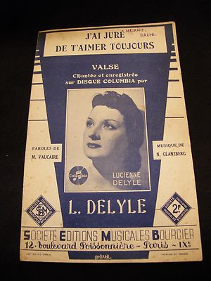 Akkordeon Notenblatt J'ai juré de t'aimer toujours Lucienne Delyle
