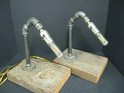 Pair rustic Industrial Iron Pipe Lamp Desk Table Light Farm House oook lamps 