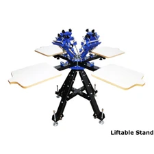 Micro-registration 4 Color 4 Station Silk Screen Printing Press w/Liftable Stand