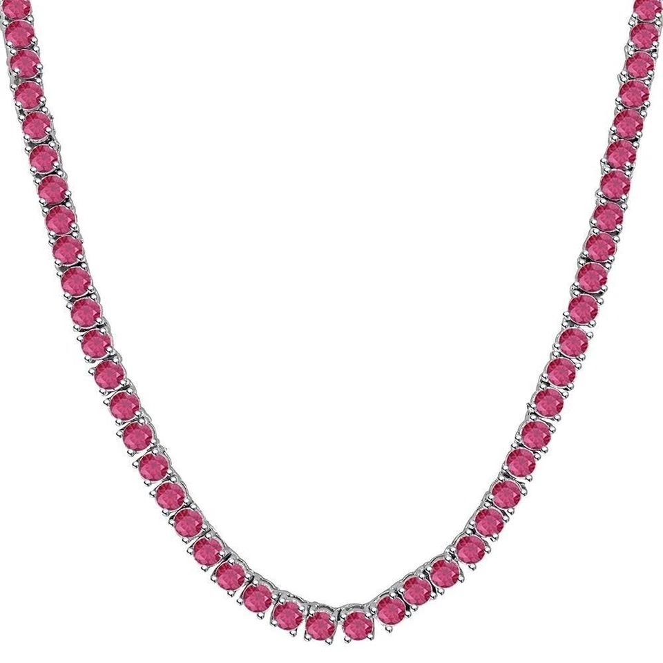 45.72ctw Round Lab Created Ruby 14K White Gold Plated 4mm Womens Tennis Necklace - Image 4 of 4
