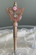 Butterfly  Kitty Beaded Gold Pen - Double Sided