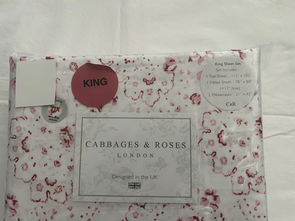 NEW 4pc Cabbages & Roses King Sheet Set NEW PENNY - RASPBERRY & Pink on ...