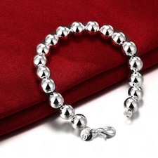 8" Women's 925 Sterling Silver 10mm Hollow Beaded Ball Link Chain Charm Bracelet