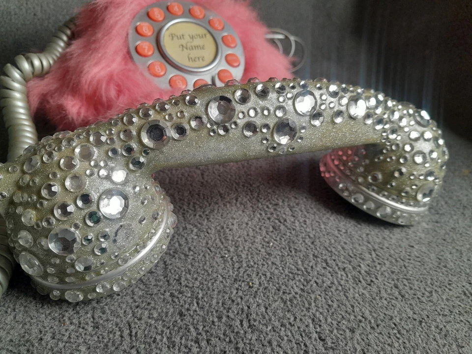 Vintage Emerson PL1000FR Pink Fur Rhinestone Corded Princess Phone Furry Works - Image 3 of 4