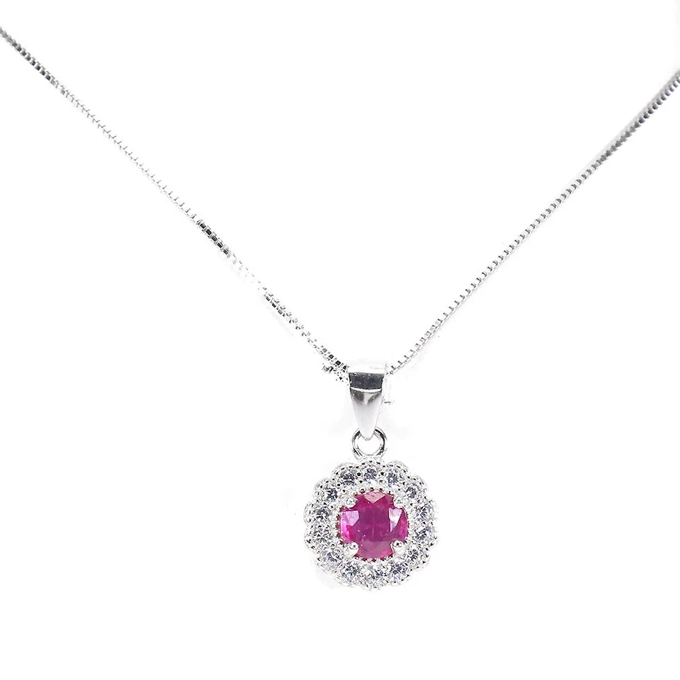 925 Sterling Silver Round Ruby 5mm Simulated Cz Necklace 18 Inches - Image 2 of 4