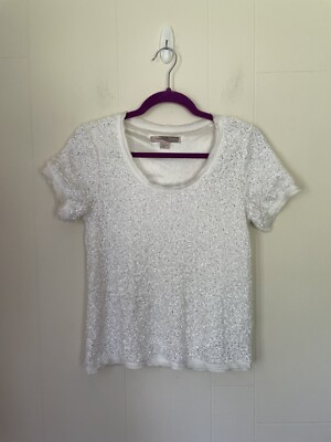 Love 21 Forever 21 Short Sleeve Ivory Sequin Top Party Concert Women’s  Sz XS