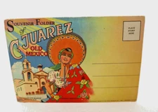 Souvenir Folder 1953 Linen Postcard Ciudad Juarez Old Mexico Unposted No Marks