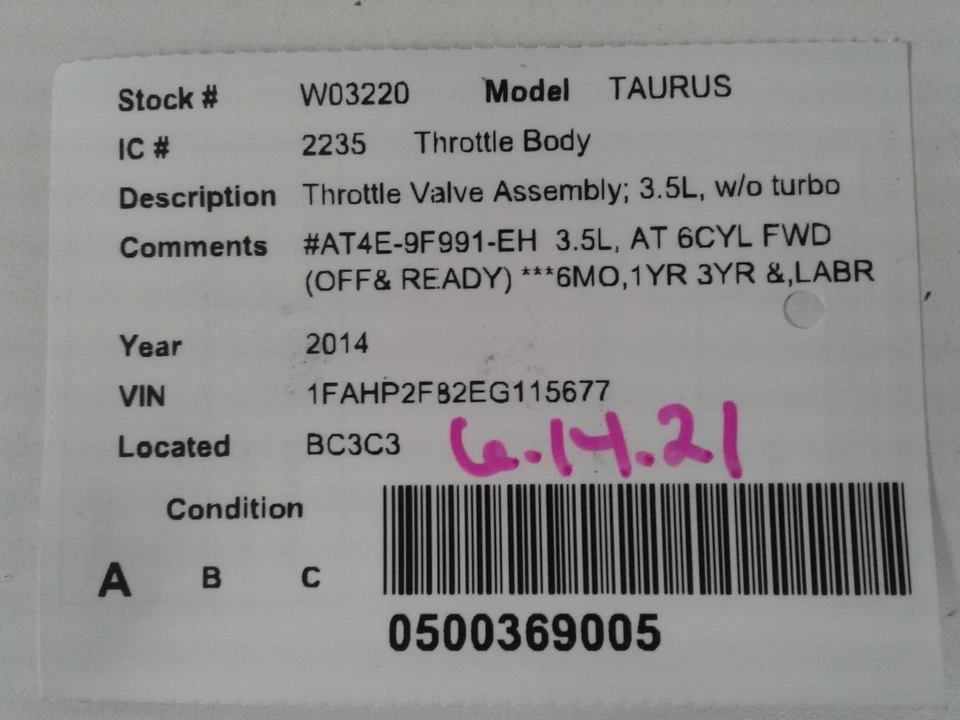 Used Fuel Injection Throttle Body fits: 2014 Ford Taurus Throttle Valve Assembly Foto 4 de 4