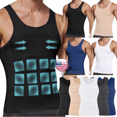 Mens Body Shaper Belly Chest Compression Shirt Slimming Tank Top Abs Vest Girdle